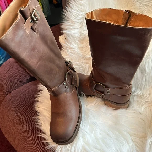 NWTS Dingo Brown Leather Buckle Heeled Harlee Motorcycle Boots Sz 9 - Picture 2 of 14